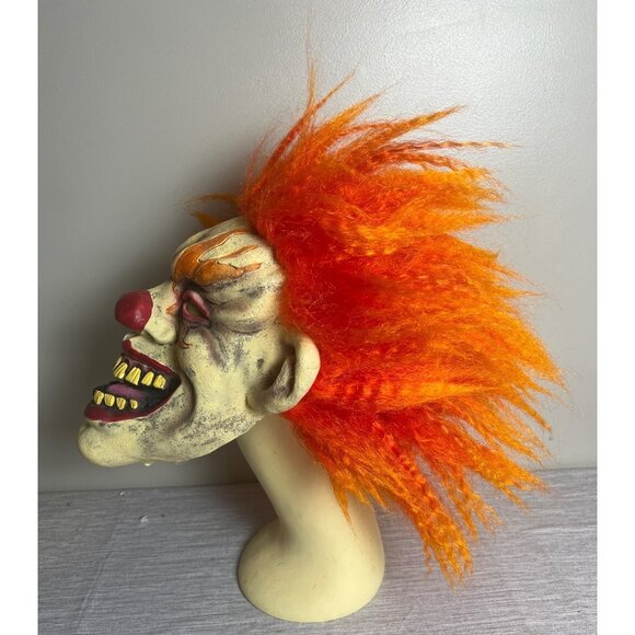 Evil Clown Mask Scary Rubber Latex Halloween Paper Magic Group Flames Rare - Picture 2 of 7